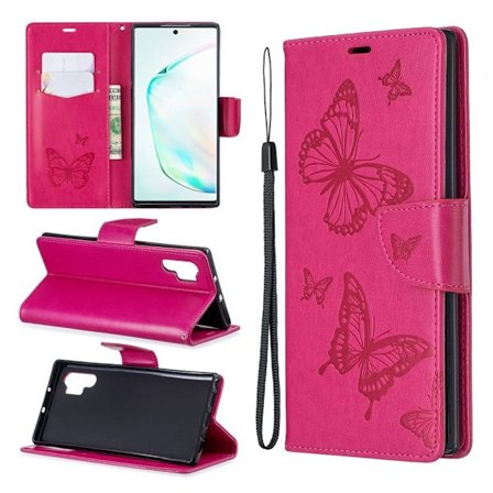 Butterfly läder Samsung Galaxy Note 10 Plus fodral - Rosa