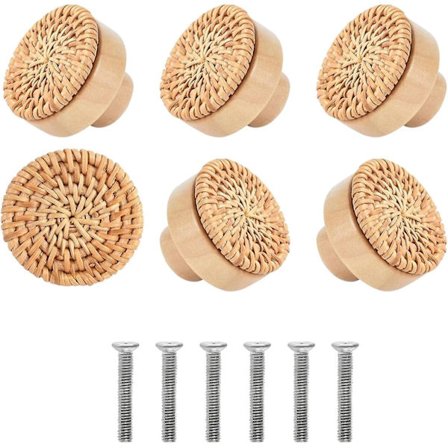 Rattan Lådknoppar - Dekorativa Flätade Handtag i Korg - Handgjorda Mångsidiga och Praktiska Boho Runda Lådknoppar