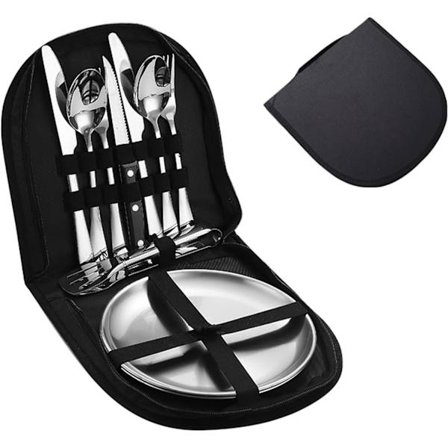 Camping servis set, portabel camping servis set, camping servis i rostfritt stål 13 delar set