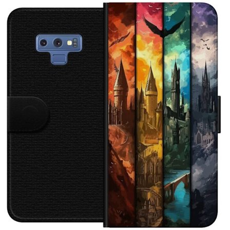 Kompatibel Tegnebogsetui til Samsung Samsung Galaxy Note9 Fire magiske slotte i forskellige elementfarver, episk fantasykunst med ild vand luft og mø
