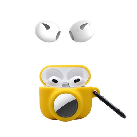 AirPods 3 / AirTags silikoneetui med karabinhage og ørepropper - Gul
