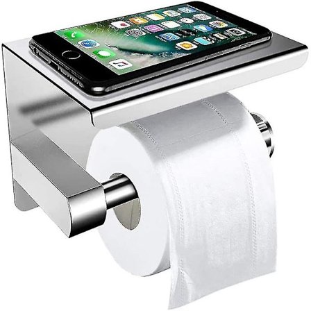 Väggmonterad toalettpappershållare med hylla, självhäftande toalettpappershållare i rostfritt stål