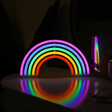 Regnbue Neon Lys, USB+Batteridrevet Regnbue Neon Skilt for Veggdekor, Neon Regnbue Lys med Bryter, Regnbue LED Skilt, 30.3*2*18cm