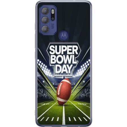 Yhteensopiva Puhelinkuori Motorola Moto G60S Super Bowl Day juliste, jossa amerikkalainen jalkapallo valaistuksella varustetulla areenalla dramaattise