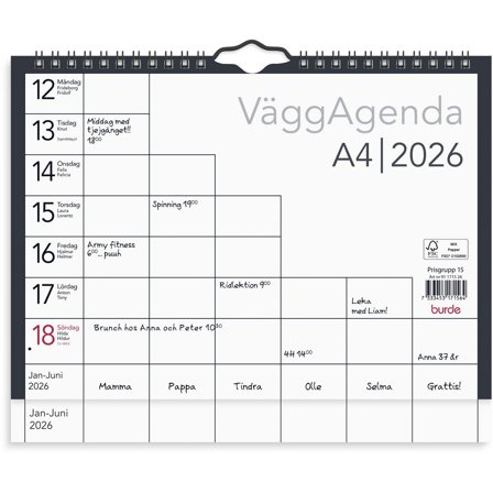 Burde Väggkalender Väggagenda A4 2026 - Lyreco - Almanackor och kalendrar - Väggkalendrar - Bildkalendrar