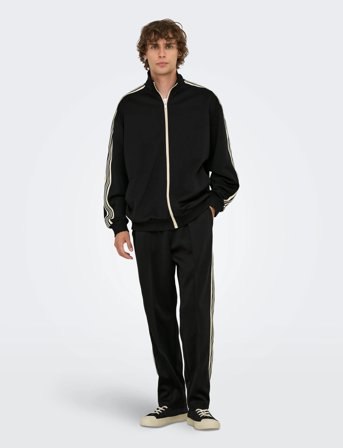 ONLY & SONS Onsriber Rlx Ls Zip Stripe Track Sweat - Black - L
