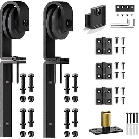 Kaksiosaisen navetan oven helat, ripustimet 2 kpl (J-muotoiset ripustimet), 3X sarana