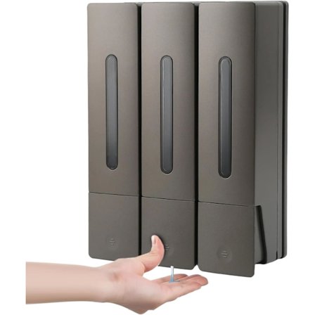 Sæt med 3 vægmonterede sæbedispensere til brusebad, ingen boring, jævn flydende dispensering, til badeværelse, brusegel, shampoo, flydende sæbe, 