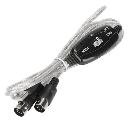 MIDI-USB-kaapeli, noin 2,2 jaardia pitkä, 16 kanavaa, USB PC -liitäntä, LED-virran sisääntulo- ja ulostulon ilmaisin, USB MIDI -kaapeli