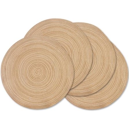Set med 4 tvättbara flätade runda placemats, 15", gult linne