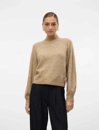 Vero Moda Vmleaf Ls High Neck Pullover Noos - Beige - S