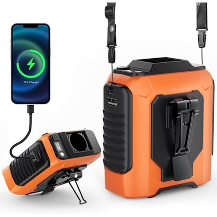 Luftkølet radiator - Taljeventilator - Miniventilator - Ventilator - 3600mAh USB genopladelig ventilator med 5 ventilatorhastigheder og 