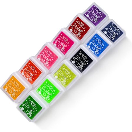 Blekkpute, 12 farger vaskbar stempelpute for barn