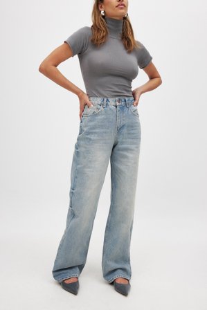 NA-KD Jean droit taille mi-haute - Jeans taille mi-haute - Bleu - EU 44