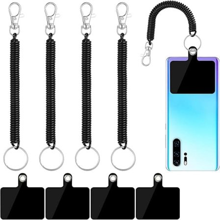 Teleskopisk telefonstrop med faldbeskyttelseslap, 4-delte universelle elastiske remme, 4-delt sort telefonlap, faldbeskyttet telefonarmbånd