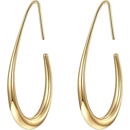 Letvægts dråbeformede øreringe til kvinder - 14k guld/hvidguldbelagte store ovale øreringe til at trække igennem smykker gave til kvinder teenagepiger