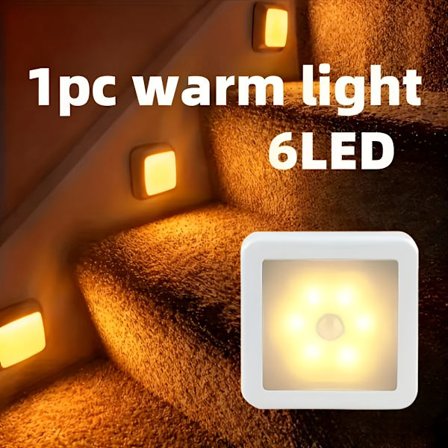 Smart bevegelsessensor 6-LED gulv/tak/vegglampe - trådløs, automatisk på/av