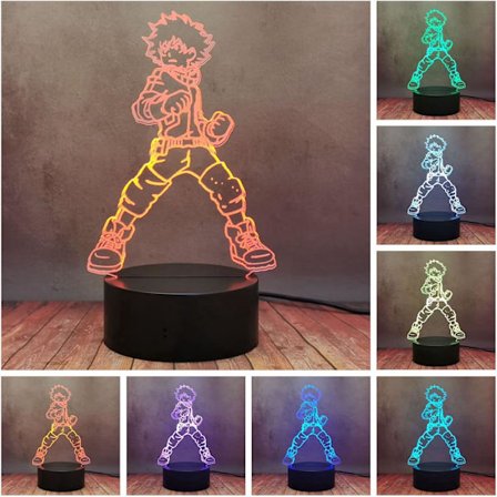 3D LED Natlampe Illusion Deku Midoriya Izuku Lampe Anime Touch Fjernbetjening Lampe 16 Farveskift Auto-Flash Bordlampe til Hjemmet til Baby Søvn 