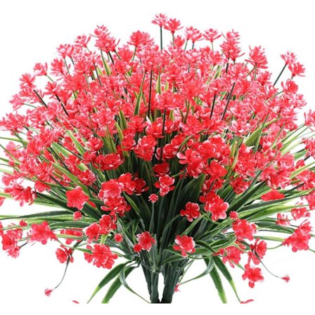 6 bundter udendørs kunstige blomster UV-bestandige falmebestandige kunstige plastikplanter forårsdekoration egnet til haven, rød