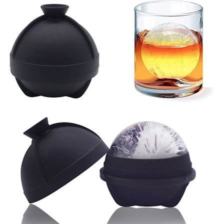 Isbollsformar, 2-pack bollformar med inbyggd tratt, silikonform för 6,35 cm runda isbitar - Whisky, cocktails