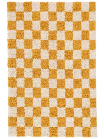Checkered Shaggy Rug Chessie - Yellow/Off White 200X300 In Modern Style