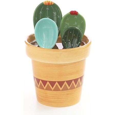 Keramisk kaktus håndtak skje sett, med bunnkopp, 5-delt søt kopp og skje dress