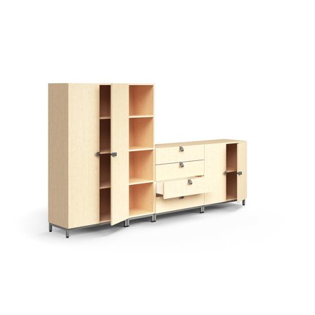 Aufbewahrungseinheit QBUS, 1636x2800x420 mm, Silber, Birke