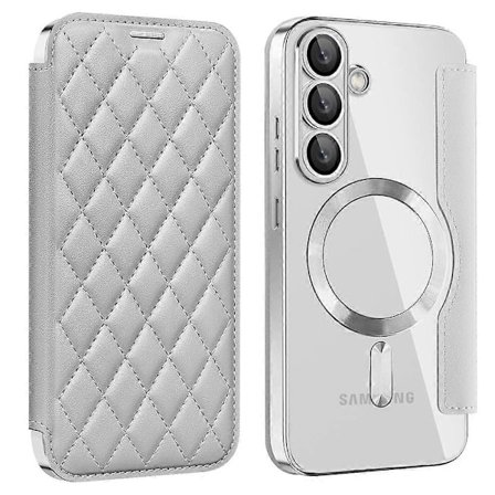 För Samsung Galaxy S25+ Mobilskal, Kompatibelt med MagSafe Diamant PU Läder Mobilskal - Titanium Grå (Titanium Grå)