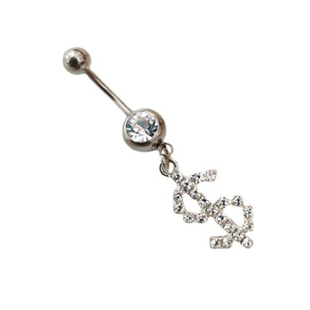 Dollartecken Kontanter Pengar Charm Navel Ring Body Jewel Silver