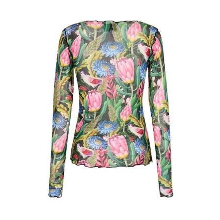Liberté Liberté - Mesh Top LS - Flower Bird Black Grøn, Dame