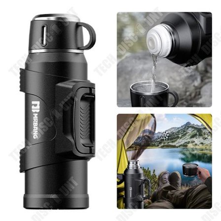 Isolointipullo - TD - 1200 ml - Ruostumaton teräs 304 - Liukumaton - Musta