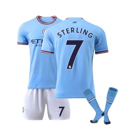 Manchester City Hemmaströja #7 Sterling Barn Sportkläder Fotbollsträning Set Barn Pojkar Träningsoverall Set Tröja T-shirt Byxor Topp Strumpor #7 28