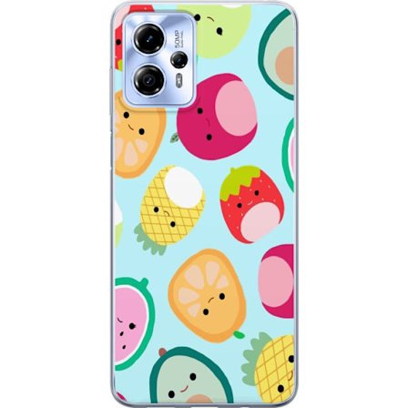 Kompatibelt Mobildeksel til Motorola Moto G13 Mønster av kawaii-frukter som jordbær sitron ananas og avocado på lyseblå bakgrunn