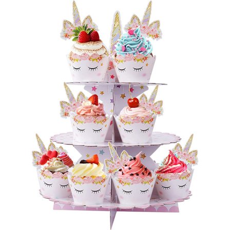 (30*35cm) Enhörning Cupcake Stativ 3-vånings Papperscupcake Stativ