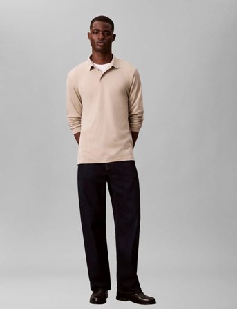 Calvin Klein Ls Supima Cotton Solid Polo - Beige - L