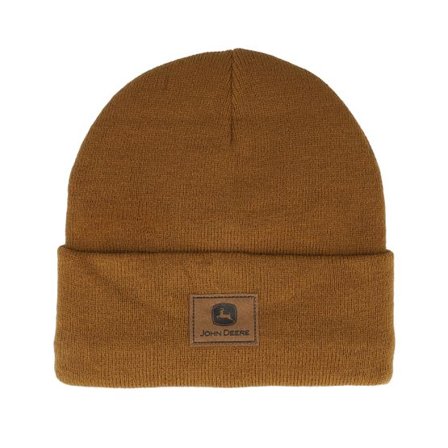 John Deere - Brun cuff Beanie - "Fake Leather Patch Micro Fleece Lined Beanie Brown Cuff " @ Hatstore
