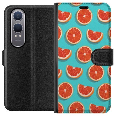 Kompatibel Tegnebogsetui til OnePlus Nord CE4 Lite Illustreret mønster med gentagne grapefrugtskiver på en turkis baggrund