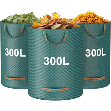 Puutarhajätesäkit, 300L x 3 Puutarhasäkit Kahvoilla, Raskaat Puutarhasäkit, Uudelleenkäytettävät Puutarhasäkit, Taitettavat Leirintä Kierrätyssakit