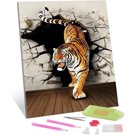 Diamantmalingsett for voksne, dyr full drill 5D diamantmaleri, tiger diamantkunst, korsstingkunst håndverk DIY maling etter diamant for voksne 
