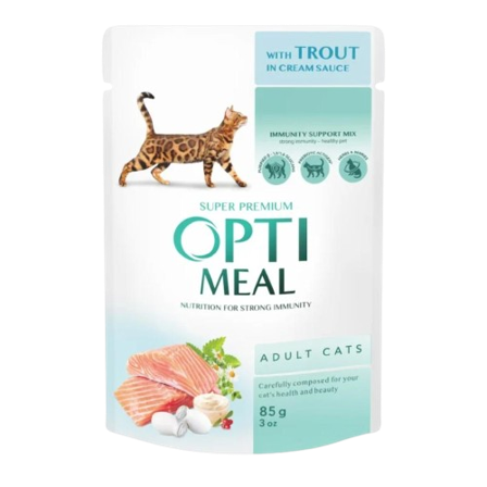 Optimeal - Сanned Pet Food For Adult Cats With Trout In Cream Sauce 12 x 85 g - Katt - Kattefôr & kattemat - Våtfôr og våtmat - ZOO.no