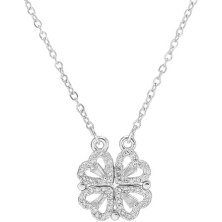 Heldig Firkløver Halskæde, Hjerteformet Halskæde Smykke Gave til Kvinder Pige til Valentinsdag Jubilæum Fødselsdage Sølv