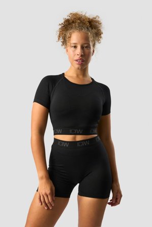 ICANIWILL - Define Seamless Logo T-shirt Crop Top Black - Damen - ICIW