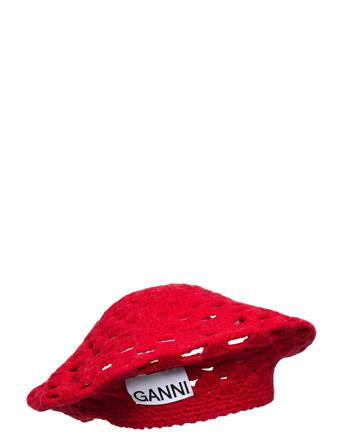 Lambswool Crochet Beret - Solid Accessories Headwear Beanies Punainen Ganni