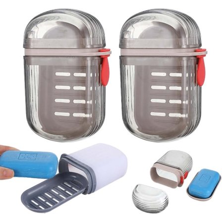 ING 2-pak Rejse Sæbeæske med Aftørringsrist, Sæbeskål, Vandtæt, Rejse Sæbeæske med Låg, Stationær Shampoo Opbevaring til Camping, Fitnesscenter