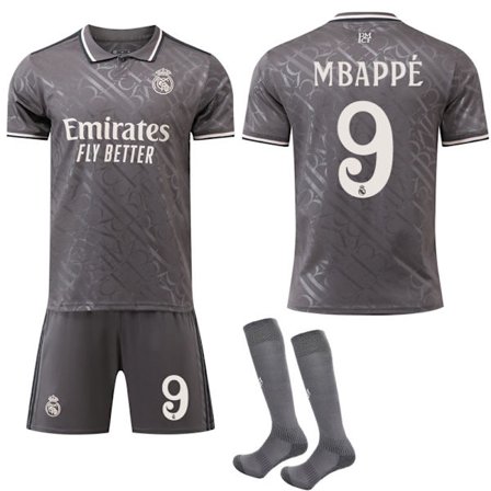 Real Madrid vieraspaidan jalkapallopaita 2024-2025 harmaa, sukat lapsille ja aikuisille, nro 9 Mbappé