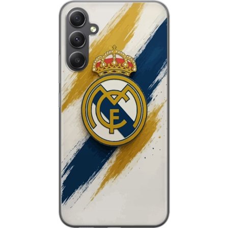 Yhteensopiva Puhelinkuori Samsung Galaxy A35 Real Madridin tunnus valkoisella sinisellä ja kultaisella taustalla, tyylikäs urheilusuunnittelu täydelli