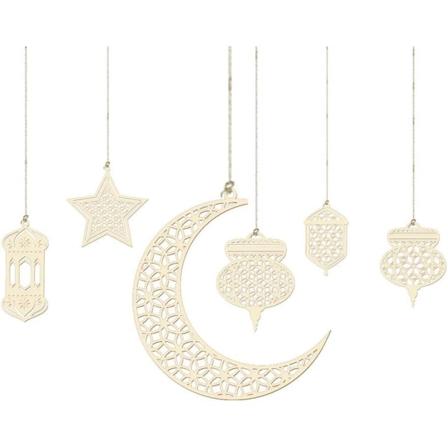 CDQ Ramadan LED-trelampe, muslimsk Ramadan-festivaldekorasjon, stjernelykter, Crescent Moon Night Light