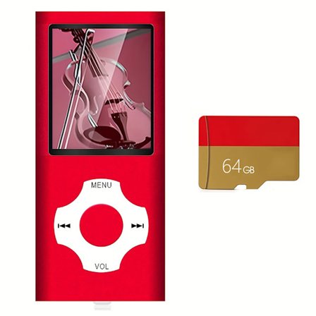 Rød;Minne 64 GB-64GB MP3 MP4-spiller med FM-radio, bærbar HiFi stereobokleser, Pocket Walkman, flerspråklig støtte