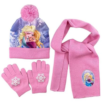 3-8 år Barn Jenter Frosne Elsa Anna Minnie Vinterstrikket lue lue Skjerfhanskersett B