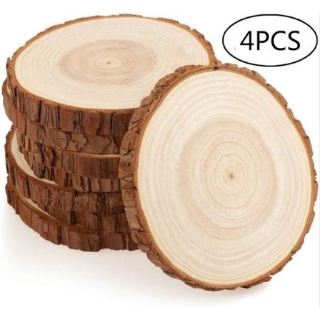 14-15 cm træstammer uden huller, 4 stk., naturlige træskiver, velegnet til julepynt, bordkort til bryllup